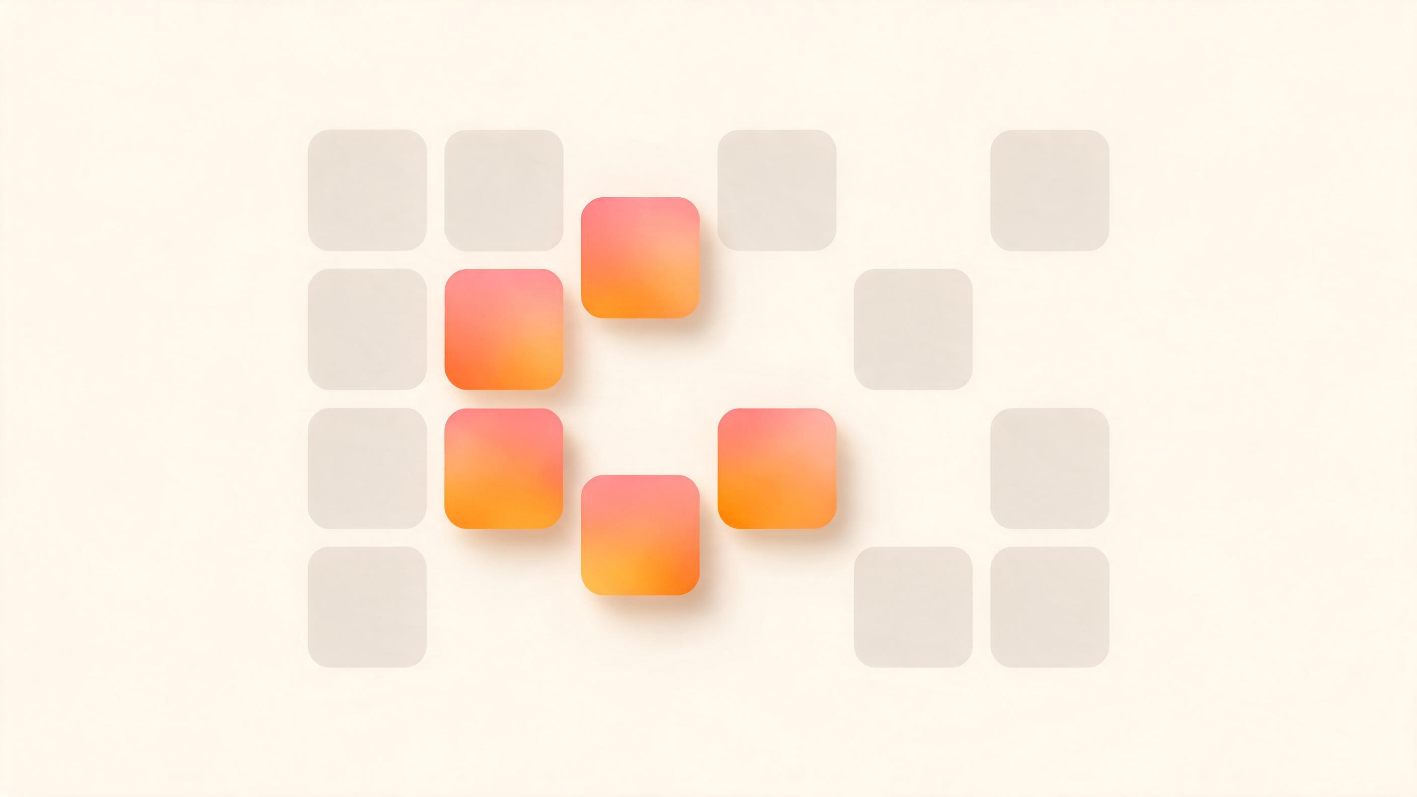 Thirteen tiles, five of them highlighted and the rest faded back