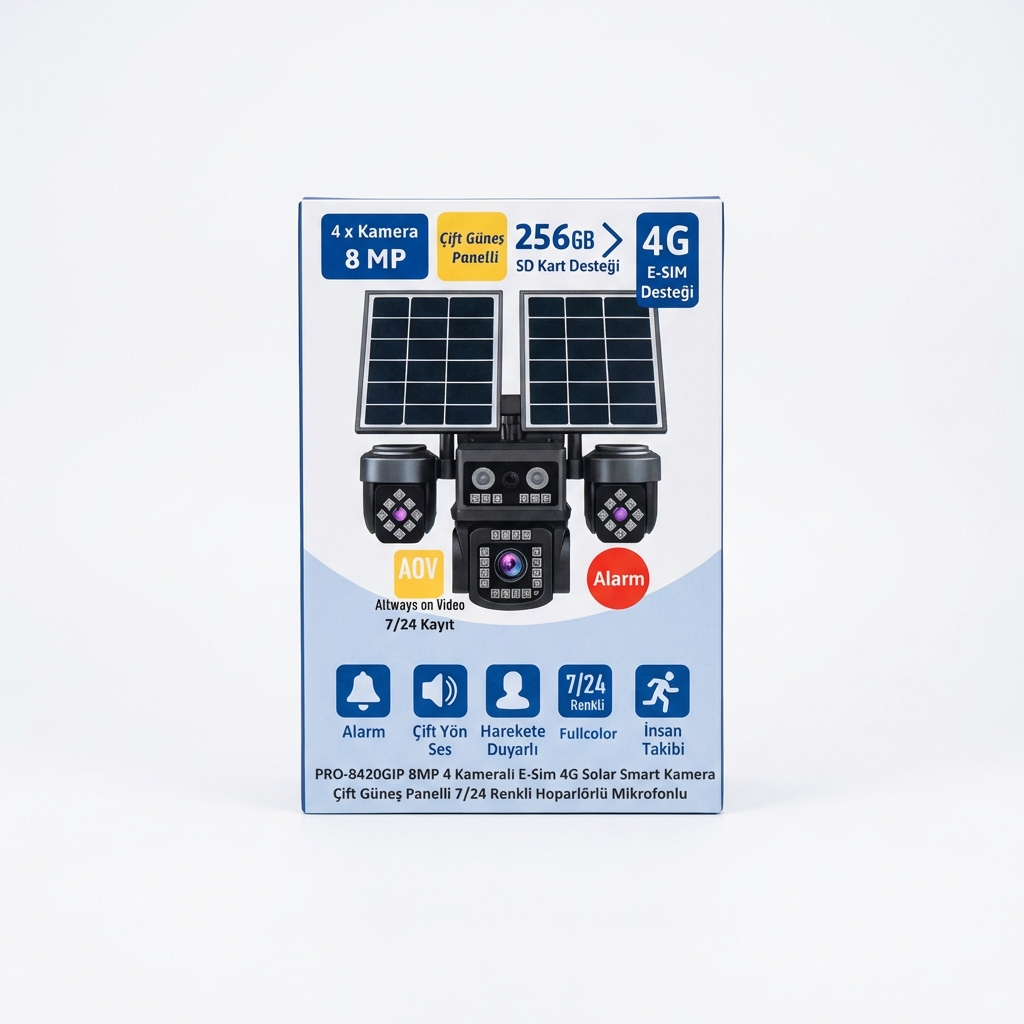 BALANDI PRO-8420GIP 8MP 4 Kameralı 4G AOV ESIM  Solar Kamera, HIEASY Yazılım