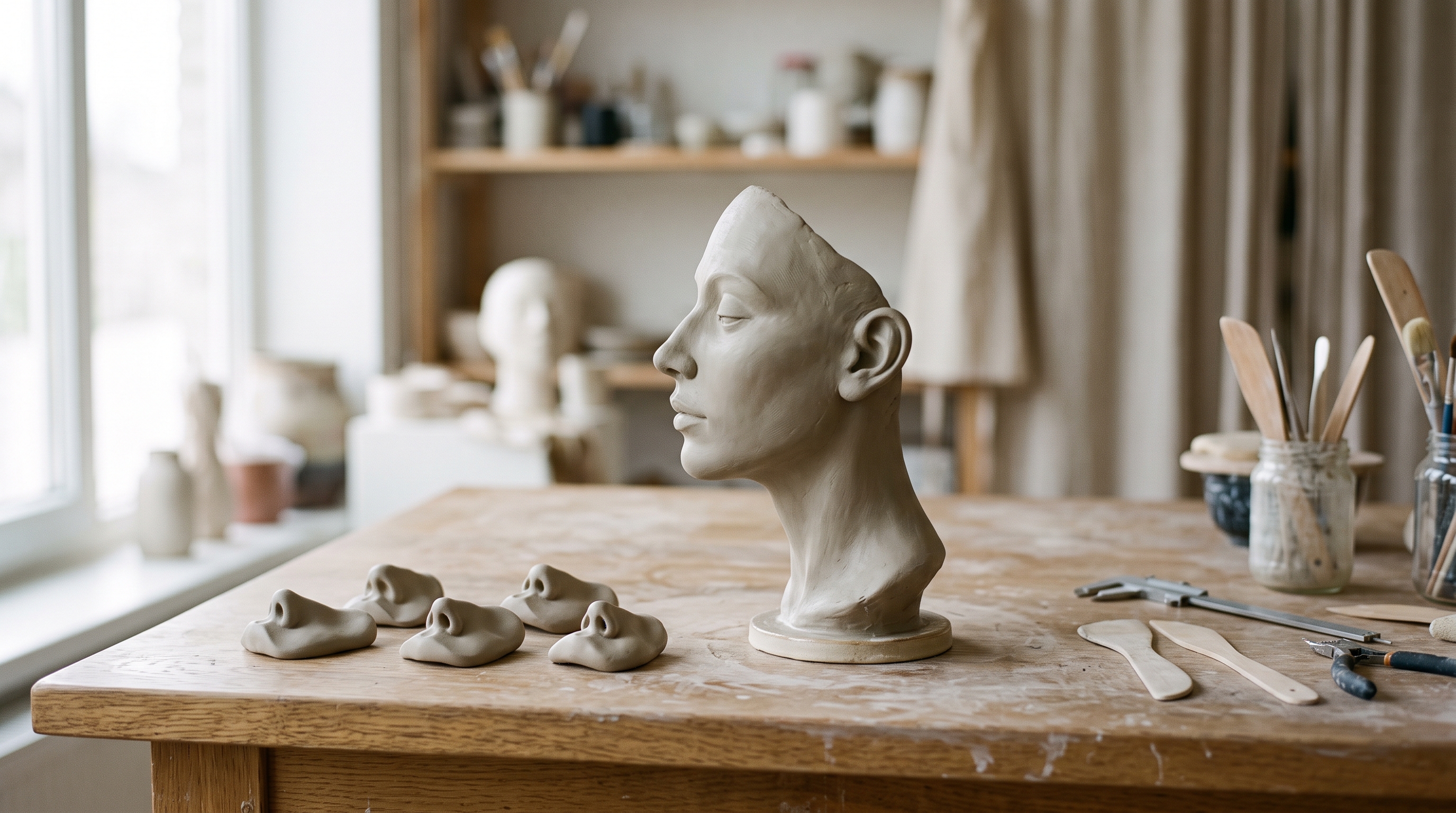 Clay facial study exploring different visual contours