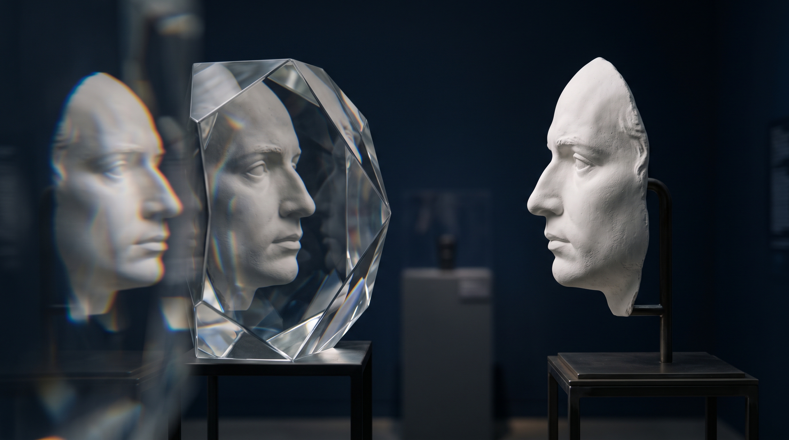 A facial sculpture viewed through a prism of possible variations