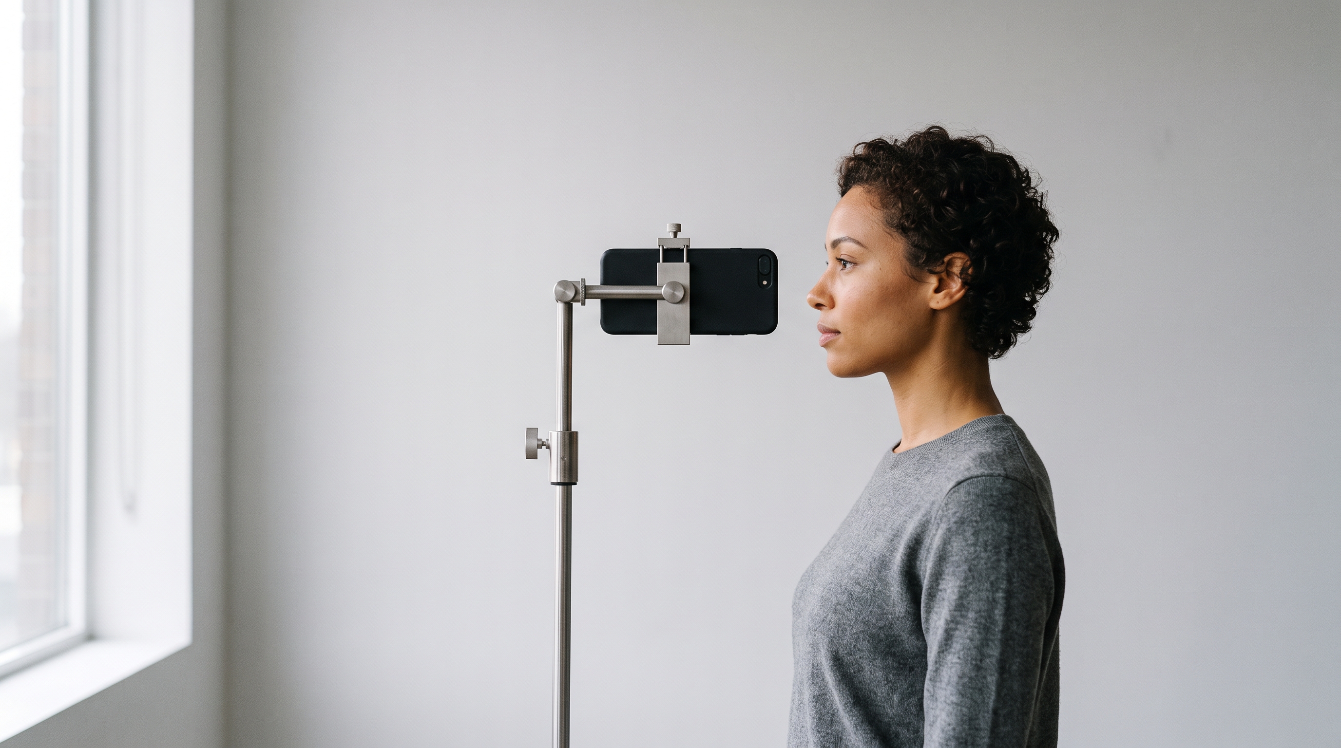 A clean profile photo setup at face height
