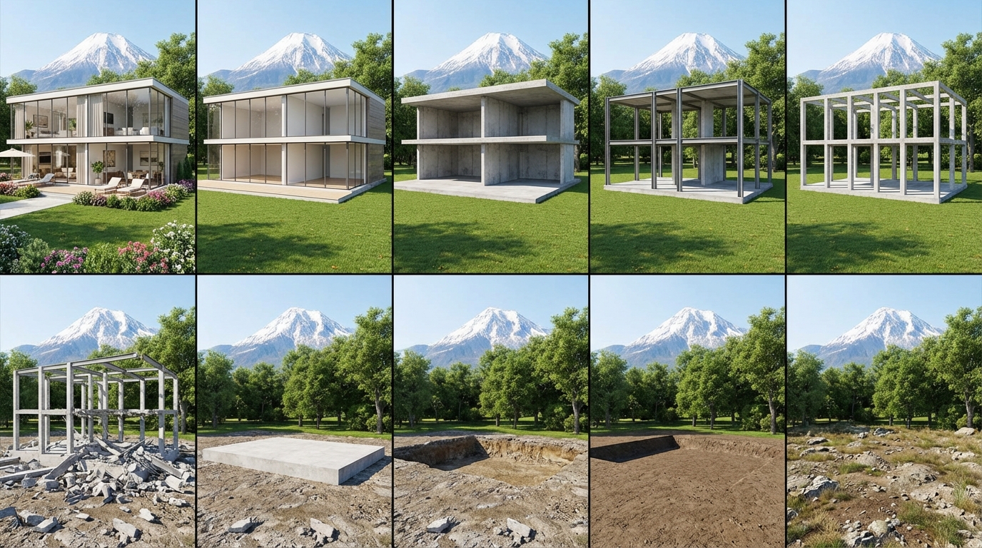 5x2 Reverse Construction Process - Villa Demolition Storyboard
